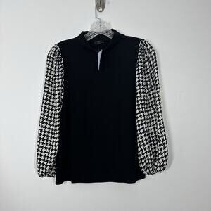 NEW Ann Taylor Womens XXSP Black Long Semi Sheer Sleeve Mock Neck Blouse